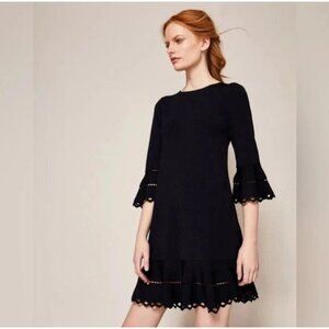 Ted Baker London Yazmiin Knitted Frill Dark Navy Dress Sz 0 US Sz 2 EXCELLENT